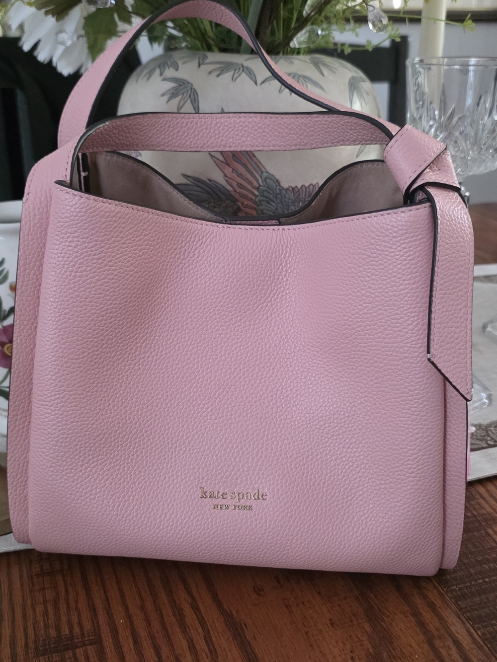 Kate Spade Coral Gab Pebbled Leather Knot Med Bag